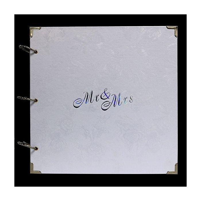 Large White Rose Patterned Wedding guestbook with 'Mr & Mme' message