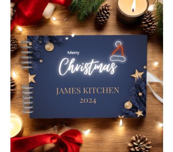 Personalised Blue Modern Merry Christmas Guest Book with Different Page Options