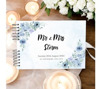 Personalised Blue Watercolor Flower Wedding Guest Book with Different Page Options