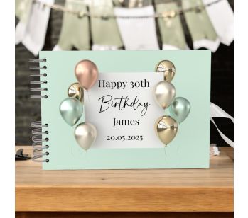 Personalised Green & White Birthday Balloon Guest Book with Different Page Options