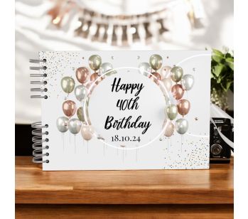 Personalised Rose Gold & White Birthday Balloon Guest Book with Different Page Options