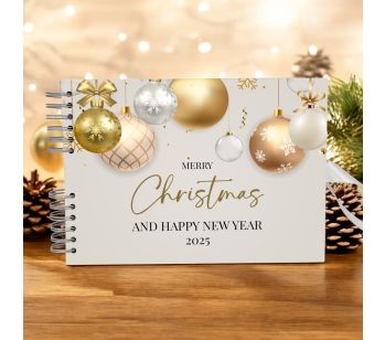 Personalised White and Gold Bauble Christmas Guest Book with Different Page Options