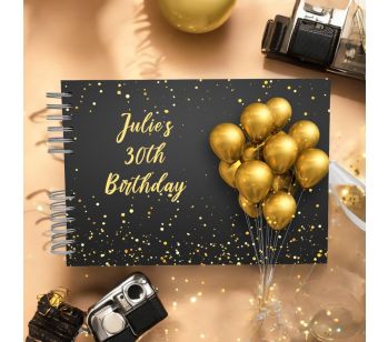 Personalised Black & Gold Balloon Guest Book with Different Page Options