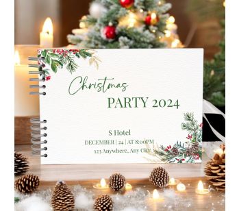 Personalised Green Watercolor Christmas Guest Book with Different Page Options