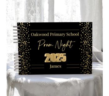 Personalised Black & Gold Glitter Luxury Prom Night Guest Book with Different Page Options