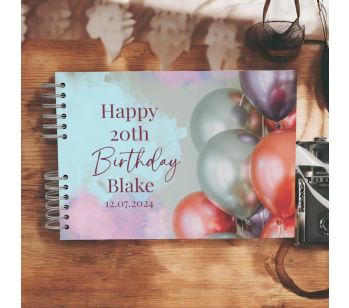 Personalised Purple Watercolour Balloon Birthday Guest Book with Different Page Options