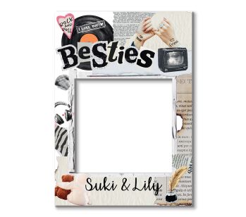 CUSTOM Besties Retro Newspaper & Record Design Fully Printed Posing Frame - No. 038