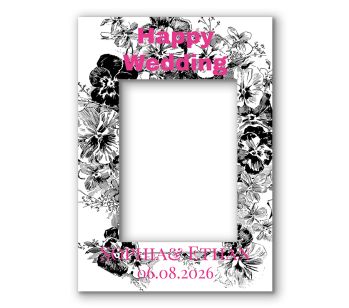 CUSTOM Black, White and Pink "Happy Wedding" Fully Printed Posing Frame – No. 044