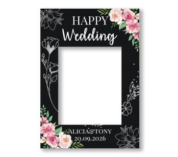 CUSTOM Black & White Line-Drawn "Happy Wedding" Fully Printed Posing Frame – No. 045