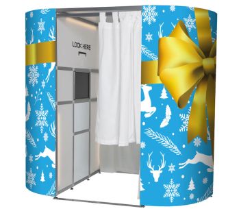 Blue Xmas Present With Golden Bow Photo Booth Experience Skins