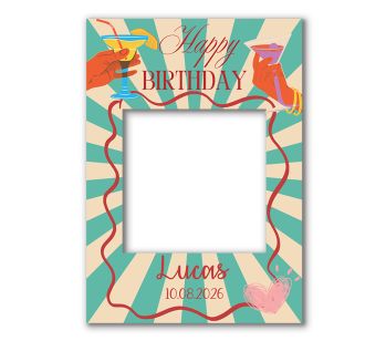 CUSTOM Blue and Red Cocktail "Happy Birthday" Fully Printed Posing Frame – No. 046