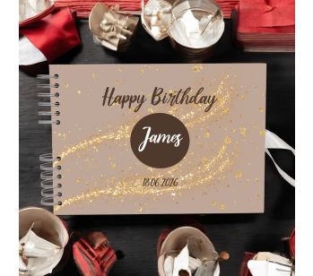 Personalised Stylish Light Brown Gold Glitter Guest Book with Different Page Options-No. 222