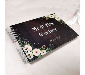 Personalised Brown Wood With Pink Roses Guestbook with Different Page Options