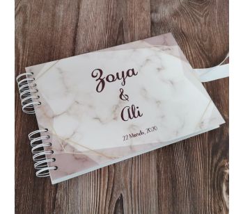 Personalised Classic Marble Geometric Design with Gold Frame Guestbook with Different Page Style Options