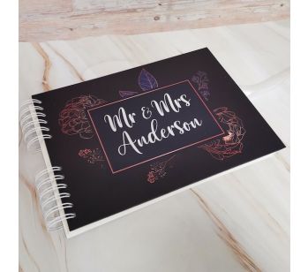 Personalised Navy with Gold Frame Foliage Guestbook with Different Page Style Options