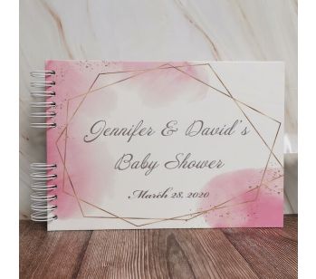 Personalised Pink Watercolour and Gold Geometric Frame and Speckles Guestbook with Different Page Options