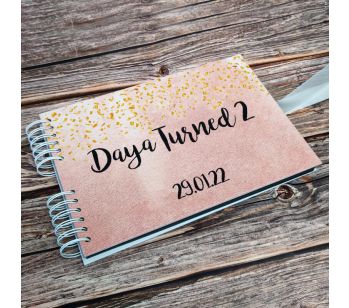  Personalised Pink with Gold Confetti Guestbook with Different Page Options