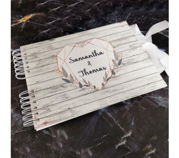Personalised Rustic Wood & Gold Geometric Heart Guestbook with Different Page Style Options