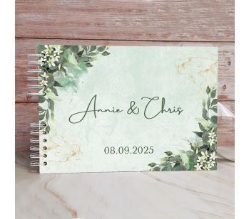 Personalised  Watercolour Green Leaves Floral Lily Guestbook with Different Page Options