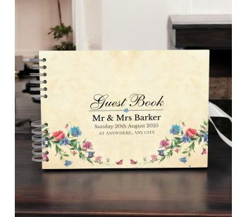 Personalised Soft Yellow & Multi-Colour Floral Wedding Guest Book with Different Page Options-No. 224
