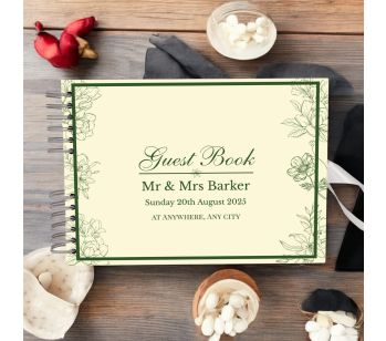 Personalised Light Yellow & Green Floral Wedding Guest Book with Different Page Options-No. 225