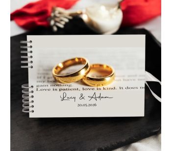 Personalised Light Grey & Golden Rings Wedding Guest Book with Different Page Options-No. 226