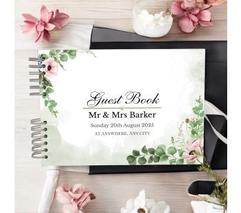 Personalised Green Watermark & Pink Floral Guest Book with Different Page Options-No. 227