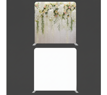 8ft*8ft Beautiful Pastel Flowers Foliage and Plain White Backdrop, With or Without Tension Frame