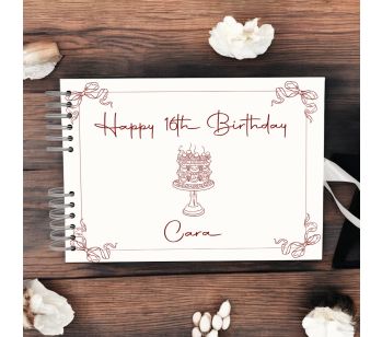 Personalised Red Ribbon Frame Birthday Cake Guest Book with Different Page Options-No. 228