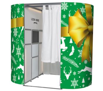 Green Xmas Present With Golden Bow Photo Booth Experience Skins