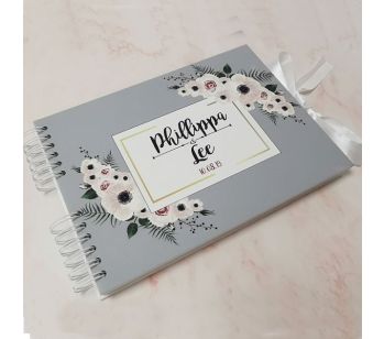 CUSTOM Grey With Pink & Green Floral Frame Guestbook with Different Page Options