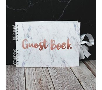 Good Size Marble Guestbook With Copper ‘Guest Book’ Message