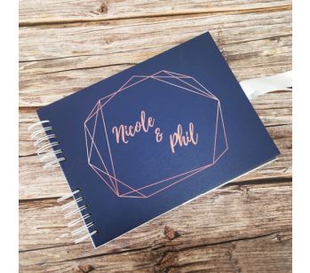 Personalised Navy With Geometric Gold Frame Guestbook with Different Page Options