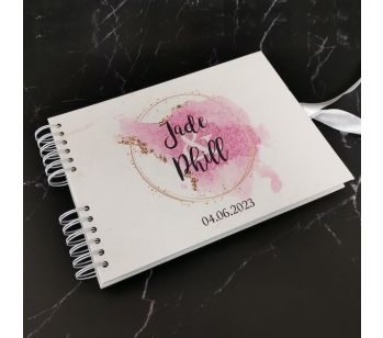 Personalised Light Pink Marble With Rose Gold Sphere & Rose Watercolour Guestbook With Different Page Style Options