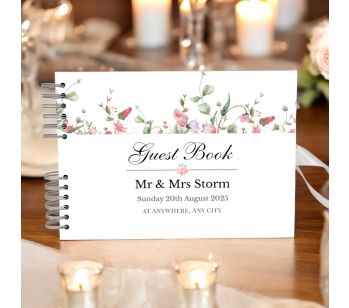 Personalised Chic Watercolor Floral Design Wedding Guest Book with Different Page Options