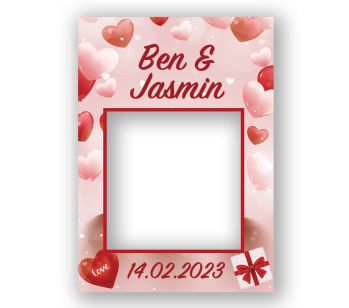 CUSTOM Red And Pink Love Hearts Valentine's Fully Printed Selfie Frame - No. 029