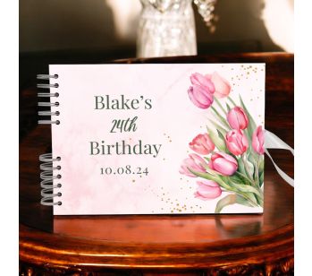 Personalised Pink Tulip Watercolour Guest Book with Different Page Options