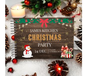 Personalised Christmas Snowman Accents on Dark Rustic Wood with Different Page Options