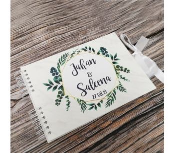 Personalised Marble With Gold & Green Wreath Guestbook with Different Page Options