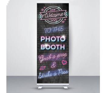 Dark Brick Wall Neon Lights Style ‘Photo Booth’ Roller Banner