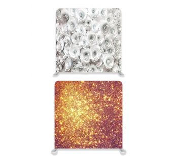 8ft*7.5ft Gold Glitter Effect and White Roses Backdrop, This tension fabric display kit is very easy to assemble. It consists of a lightweight, but strong, aluminium frame, with middle support bar for extra strength, and a stunning, wrinkle-free, tension 