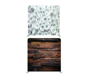 8ft*7.5ft Plain Rustic Wood and White Roses Backdrop, With or Without Tension Frame