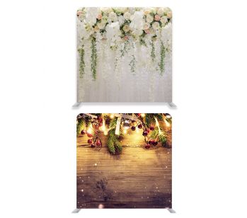 8ft*7.5ft Beautiful Pastel Flowers Foliage And Snowy Fir Tree Xmas Backdrop, With or Without Tension Frame 