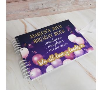 Personalised Elated Celebratory Pink Purple Balloons Confetti Guestbook with Different Page Style Options