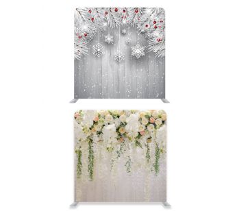 8ft*7.5ft Beautiful Pastel Flowers Foliage And Snowy Fir Tree Xmas Backdrop, With or Without Tension Frame 