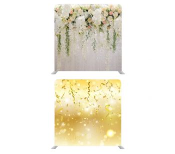 8ft*8ft Beautiful Pastel Flowers Foliages and Party Streamers Backdrop, With or Without Tension Frame