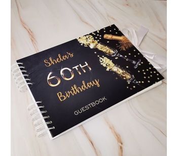 Personalised Black With Gold Birthday Confetti Guestbook with Different Page Options