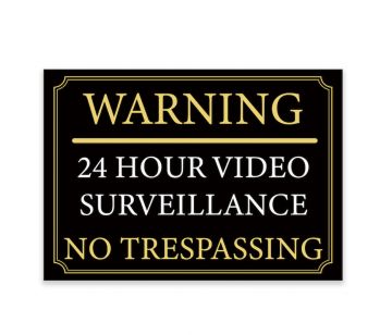 Our stand-out Black And Gold 'WARNING' ‘24 HOUR VIDEO SURVEILLANCE’ warning signs are confident and bright way of informing trespassers of secure areas. Message includes a 'WARNING' ‘24 HOUR VIDEO SURVEILLANCE’ in Black, White and Gold colours.