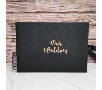 Good Size, Black Leather Affect Cover with Golden ‘Our Wedding’ Message With 6x4 Landscape Slip-in Pages