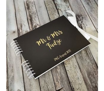 Personalised Plain Black With Gold Writing Guestbook with Different Page Options